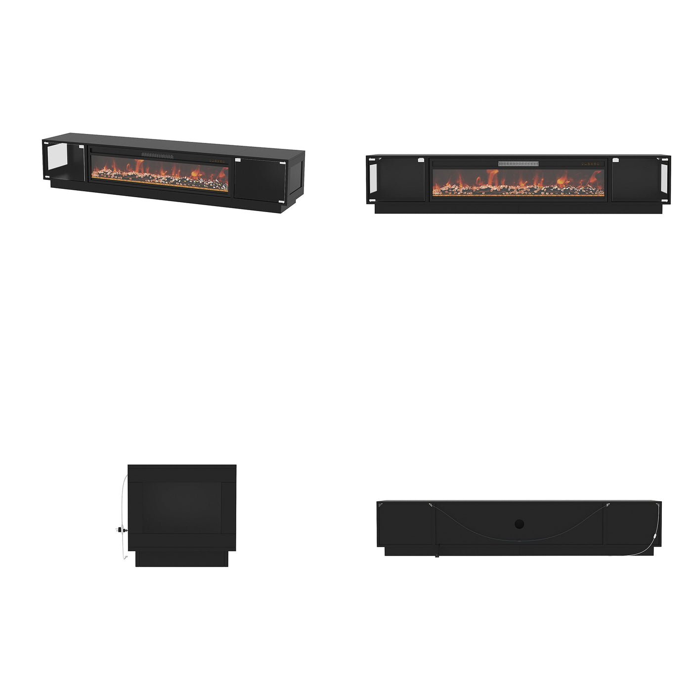 78.7" Modern Black TV Stand Media Console with Glass Doors