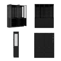 63" Modern Black Display Bookcase with LED Light and Glass Doors