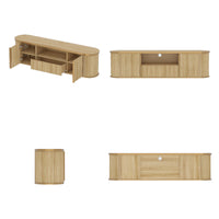 70" Symmetric Natural Wood L-Shaped TV Stand Media Console with Gold Trim