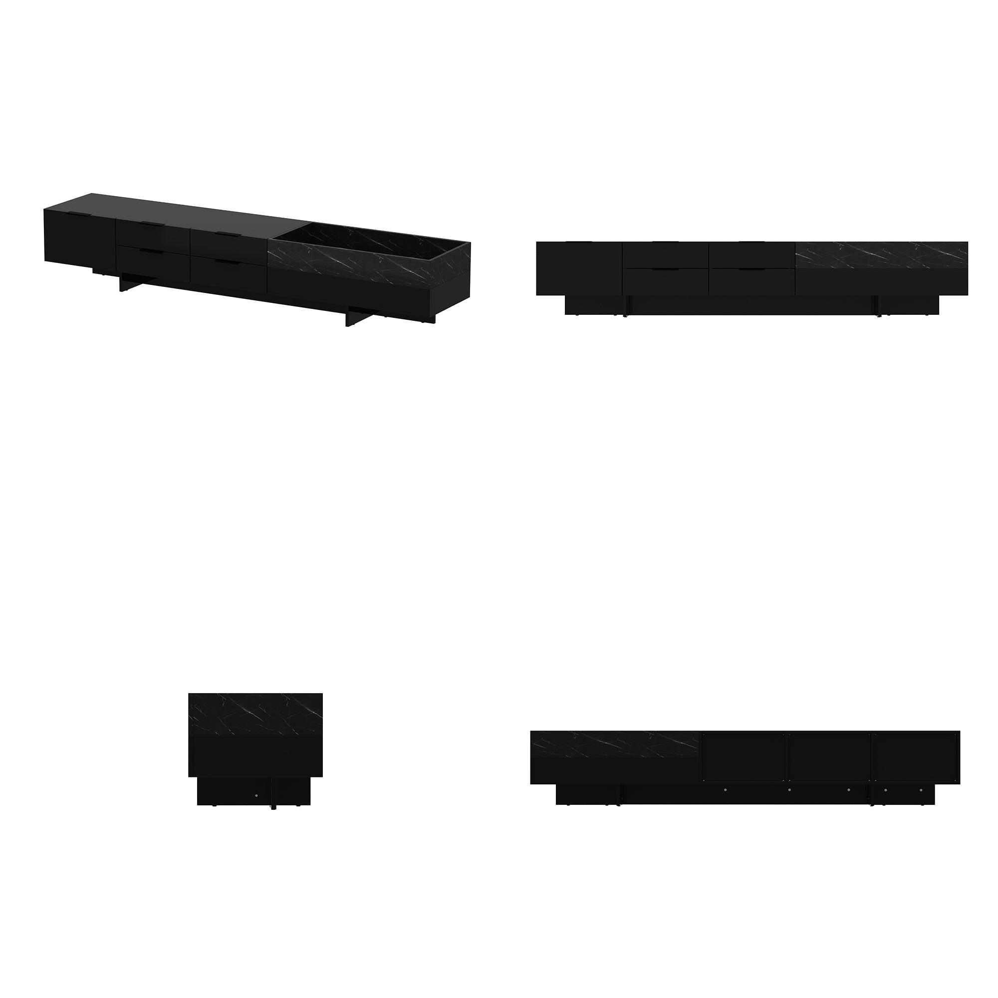 78.7'' W 5-Drawer High-Gloss Surface TV Stand Media Center With Stone Texture Design Groove Storage