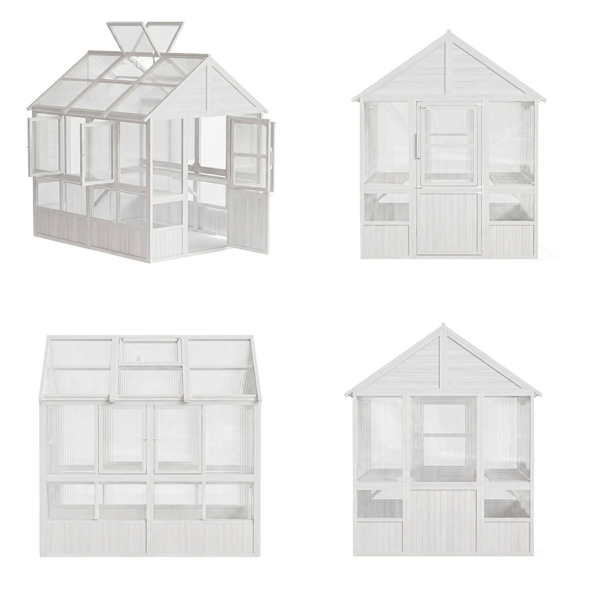 81" White Wood Outdoor Greenhouse with Polycarbonate Panels, Adjustable Roof Vents & Reinforced Frame