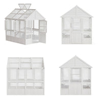 81" White Wood Outdoor Greenhouse with Polycarbonate Panels, Adjustable Roof Vents & Reinforced Frame