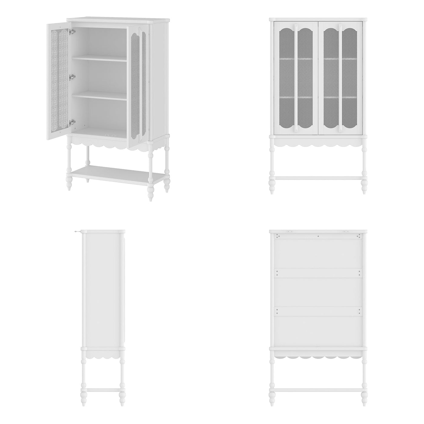 62.2" Traditional White China Cabinet Display Case With Glass Doors and Roman Column