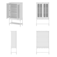 62.2" Traditional White China Cabinet Display Case With Glass Doors and Roman Column