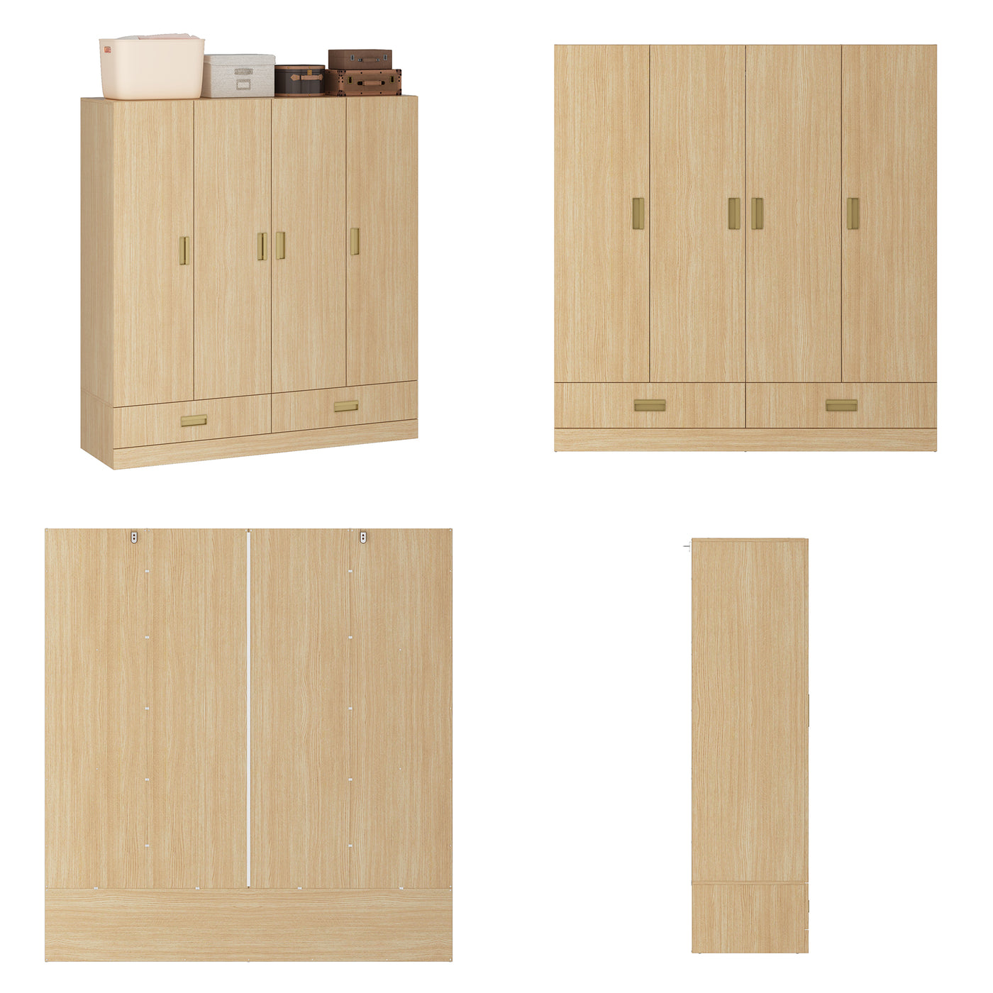 Set of wooden wardrobes and cabinets on a white background