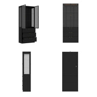 31.5" Modern Black Display Bookcase with LED Light and Glass Doors