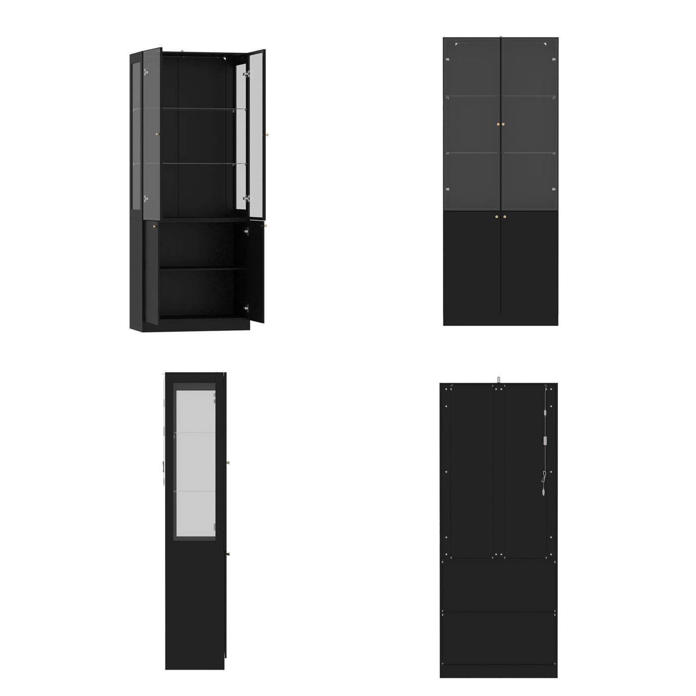 31.5" Modern Black Display Bookcase with LED Light and Glass Doors