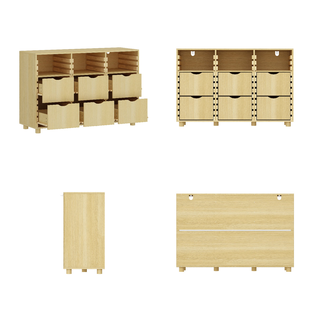 47.2 inch Rustic Natural Wood Sideboard with 6 Drawers & 3 Shelves