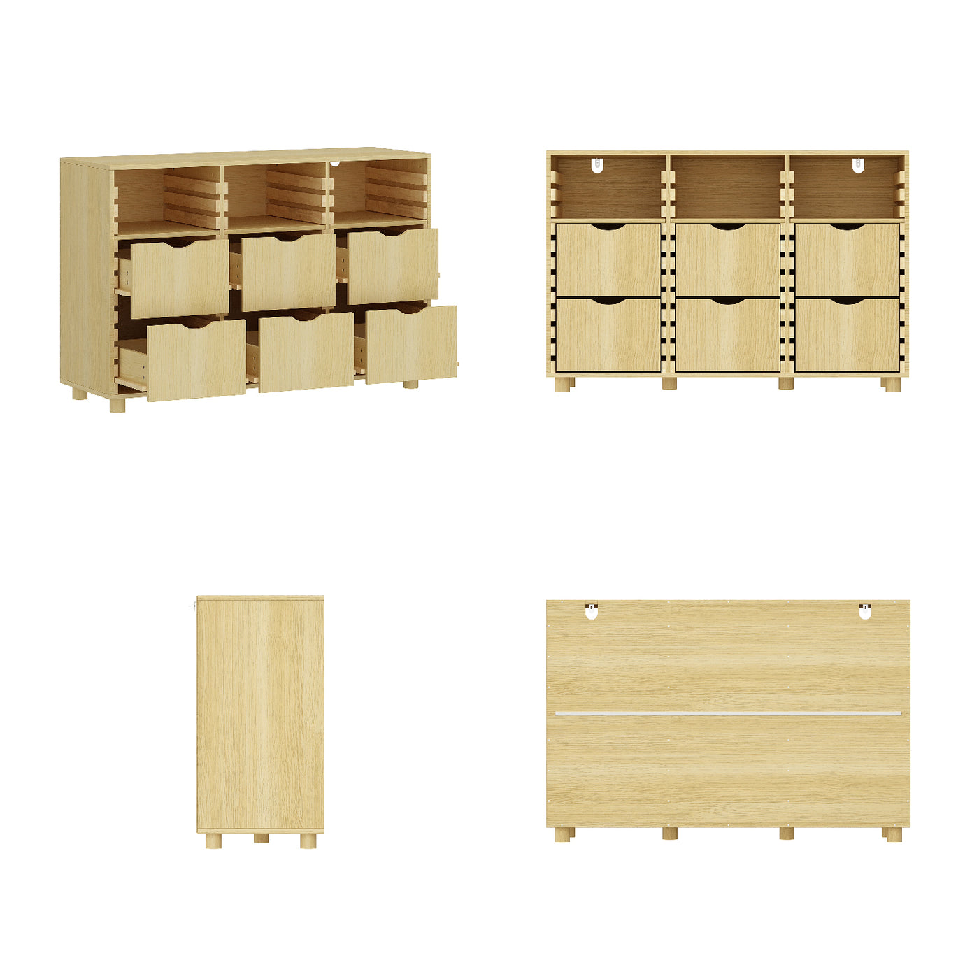 47.2" Rustic Natural Wood Sideboard with 6 Drawers & 3 Shelves