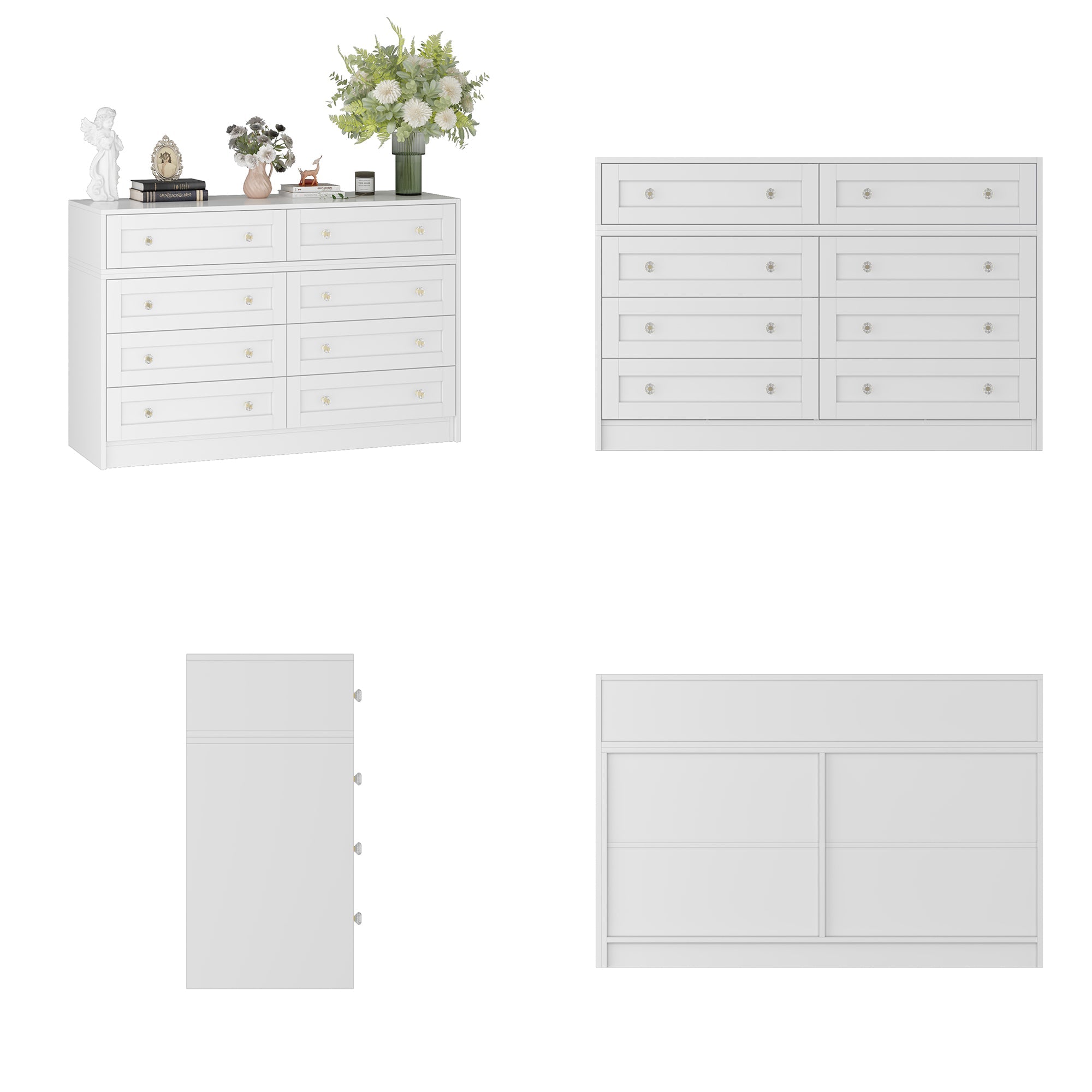 White Dresser and Vanity Versatile Storage Solution Crystal Desk