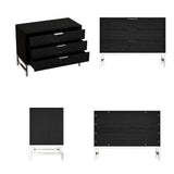 19.7 inch Modern Black 3-Drawer Nightstand with Metal Legs