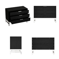 19.7" Modern Black 3-Drawer Nightstand with Metal Legs