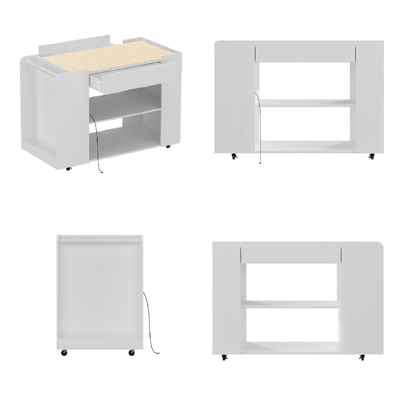 47.8" Rolling Kitchen Island Cart with Glass Top and Light
