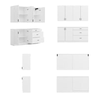 63" White Engineered Wood 2-Piece Garage Storage Cabinet with Wall Cabinet, Single Door & 3 Drawers