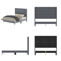 63.8" Simplistic Gray Platform Bed with Solid Wood Legs