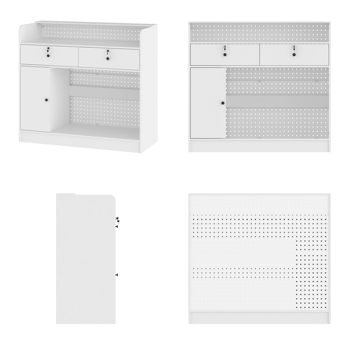 47.2 inches White Reception Desk with Metal Pegboard, Locking Drawers and Large Storage
