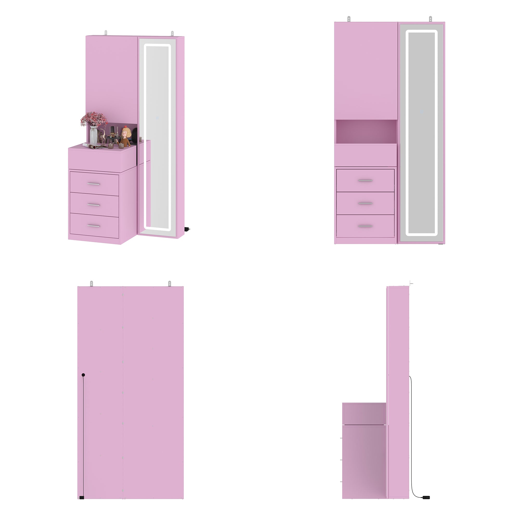 63'' H 3 Drawer Armoire Wardrobe With Adjustable LED Dressing Mirror
