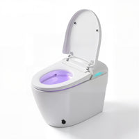 White smart toilet with automatic lid opening, foot kick flush, and foot kick seat opening