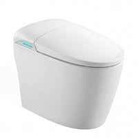 White smart toilet with automatic lid opening, foot kick flush, and foot kick seat opening