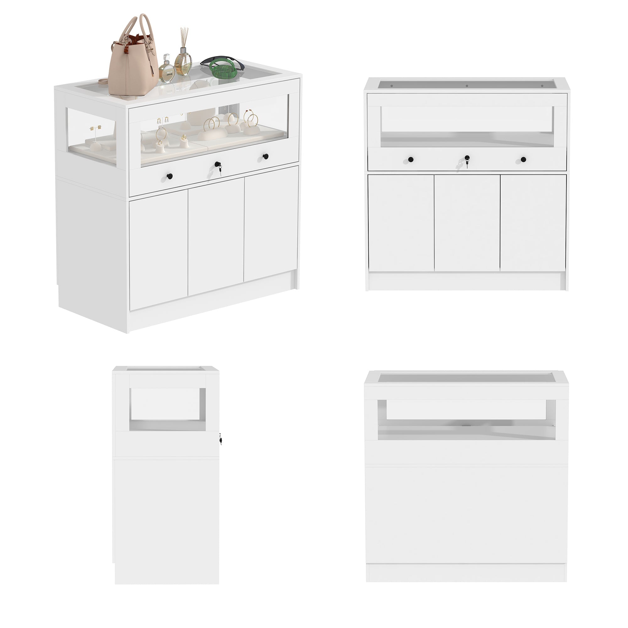 39.4 inches Modern Minimalist White Jewelry Display Cabinet With Lock