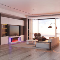 66.5" Modern Minimalist Minimalist White TV Stand With Electric Fireplace And Light