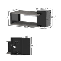 Dimensions of a black office desk with measurements labeled on a white background