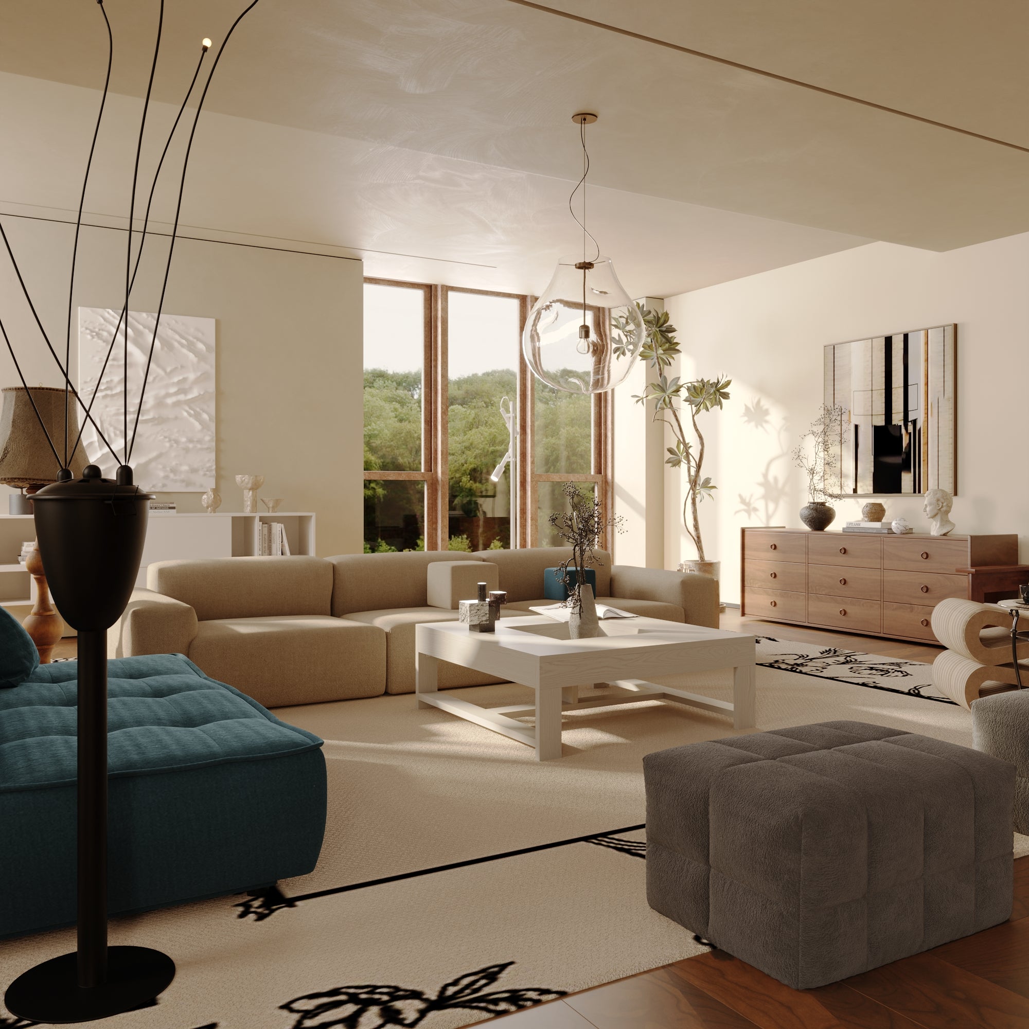 43.3'' Square Coffee Table With Groove Design-Sleek Design Meets Practical Functionality