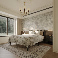 King-Size Modern Black Platform Bed with Linen Upholstered Headboard