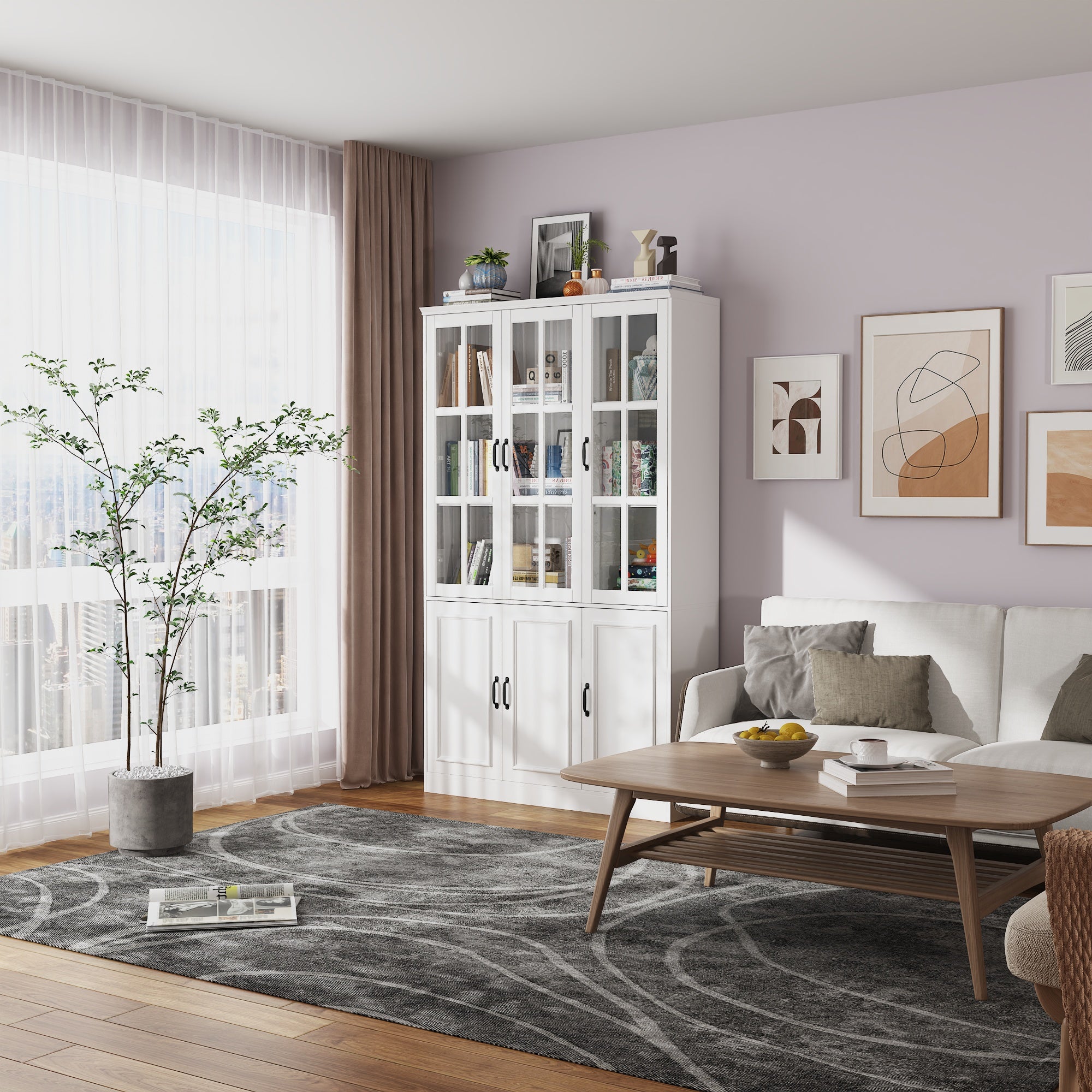 78.7'' H x 47.2'' W Freestanding Wood Bookcase with 3 Glass Doors