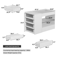47.2" Modern White Closet Island with Strong Storage and Glass Top