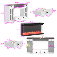 55" Modern White Electronic Fireplace With White TV Stand and Adjustable Light