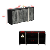 63" Modern Industrial Accent Cabinet With Stone-Patterned Glass Doors