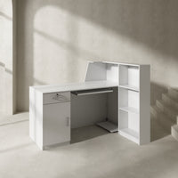 Reception Desk Front Counter Desk with Lockable Drawer & Bookshelf