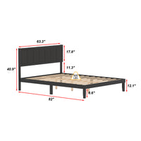 King-Size Modern Black Platform Bed with Linen Upholstered Headboard