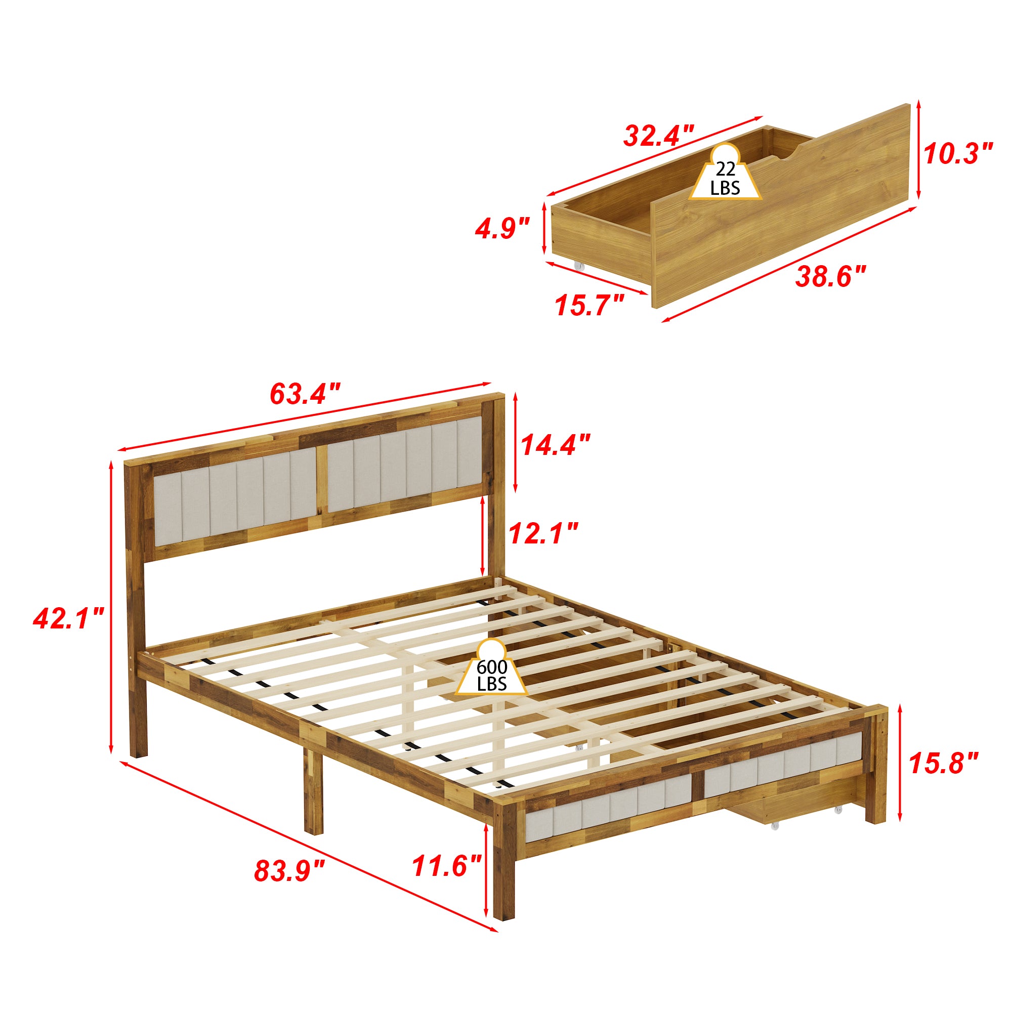 Modern Bed With Storage Drawers And Comfortable Headboard