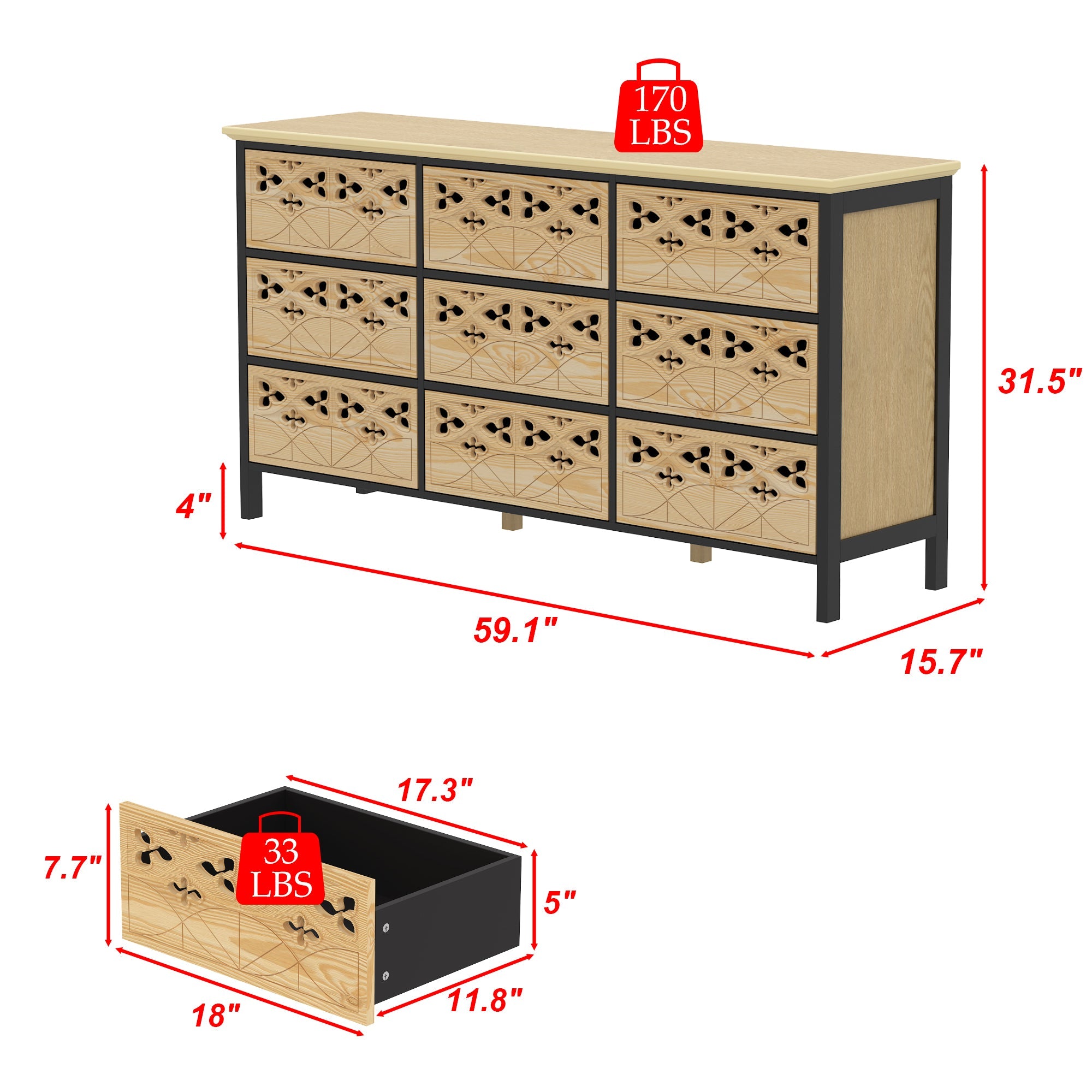 Exquisite Carved and Hollowed Nine Drawer Cabinet Elegance Meets Function Dresser Chest
