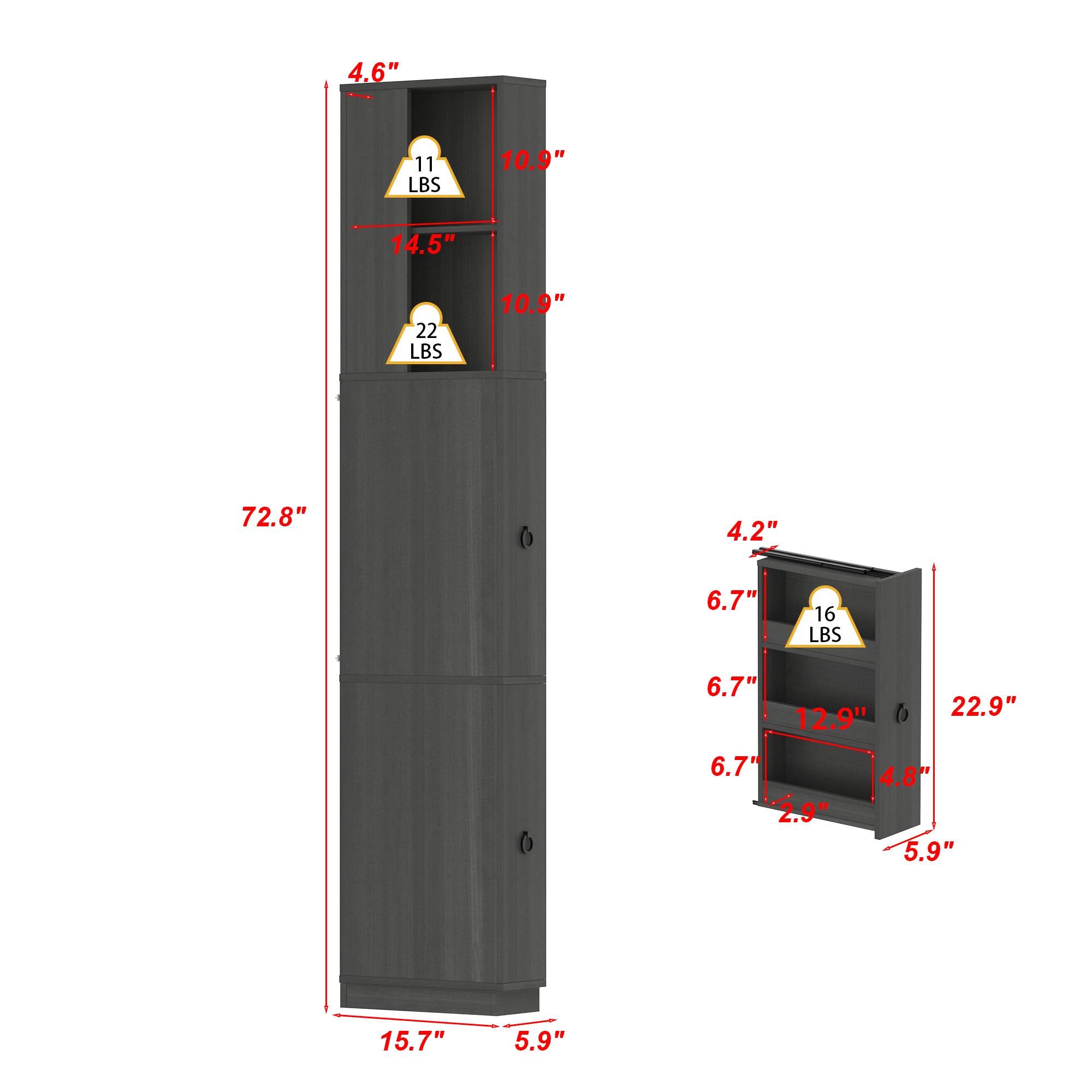 Narrow Bathroom Storage With Shelves And Drawers