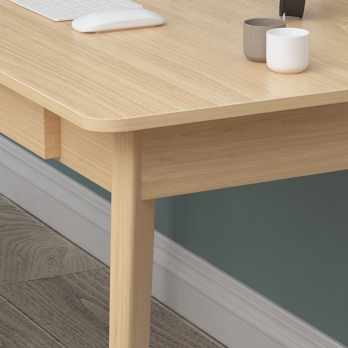 Wooden Minimalist Writing Desk White Study Table for Office 39.4"W