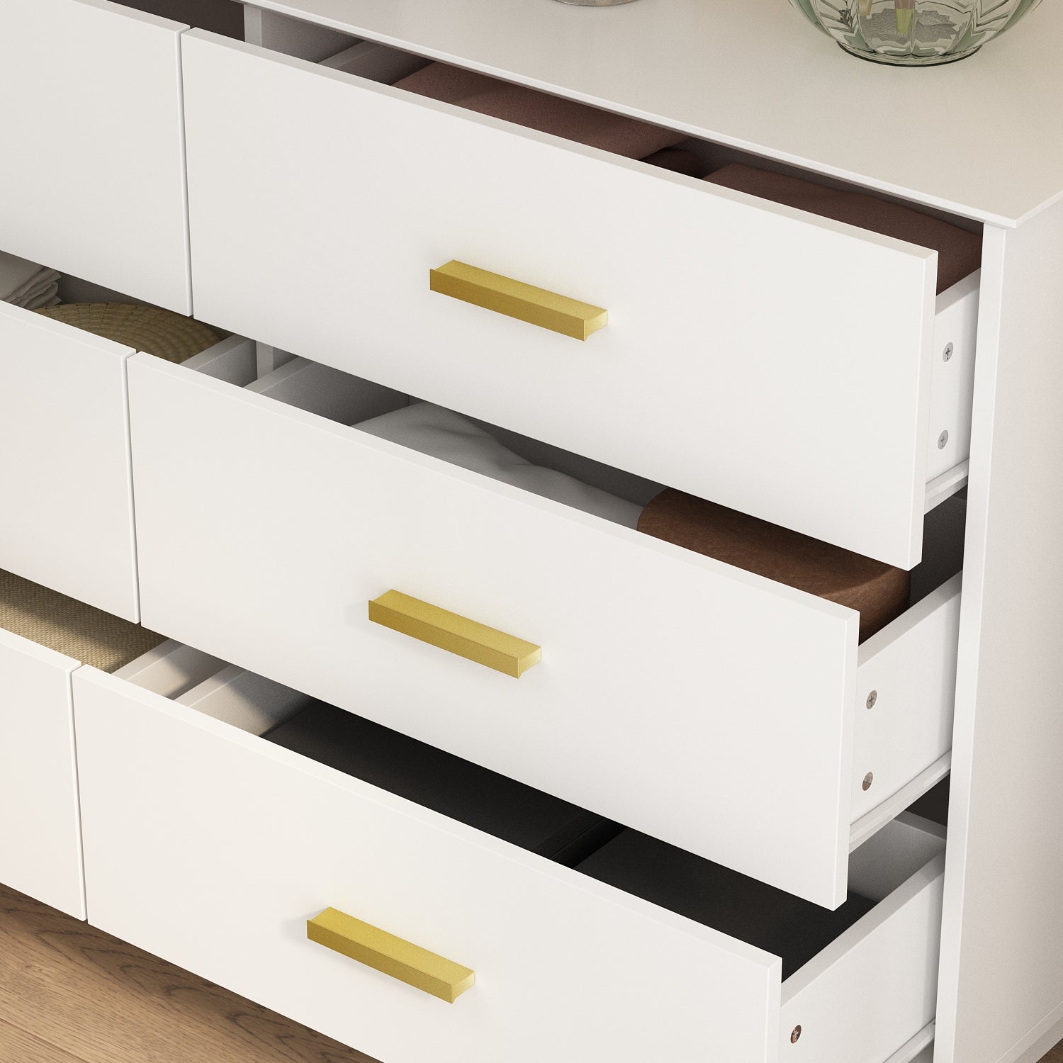 Modern White Finish Double Dresser 6-Drawer Cabinet for Hallway Entryway Living Room