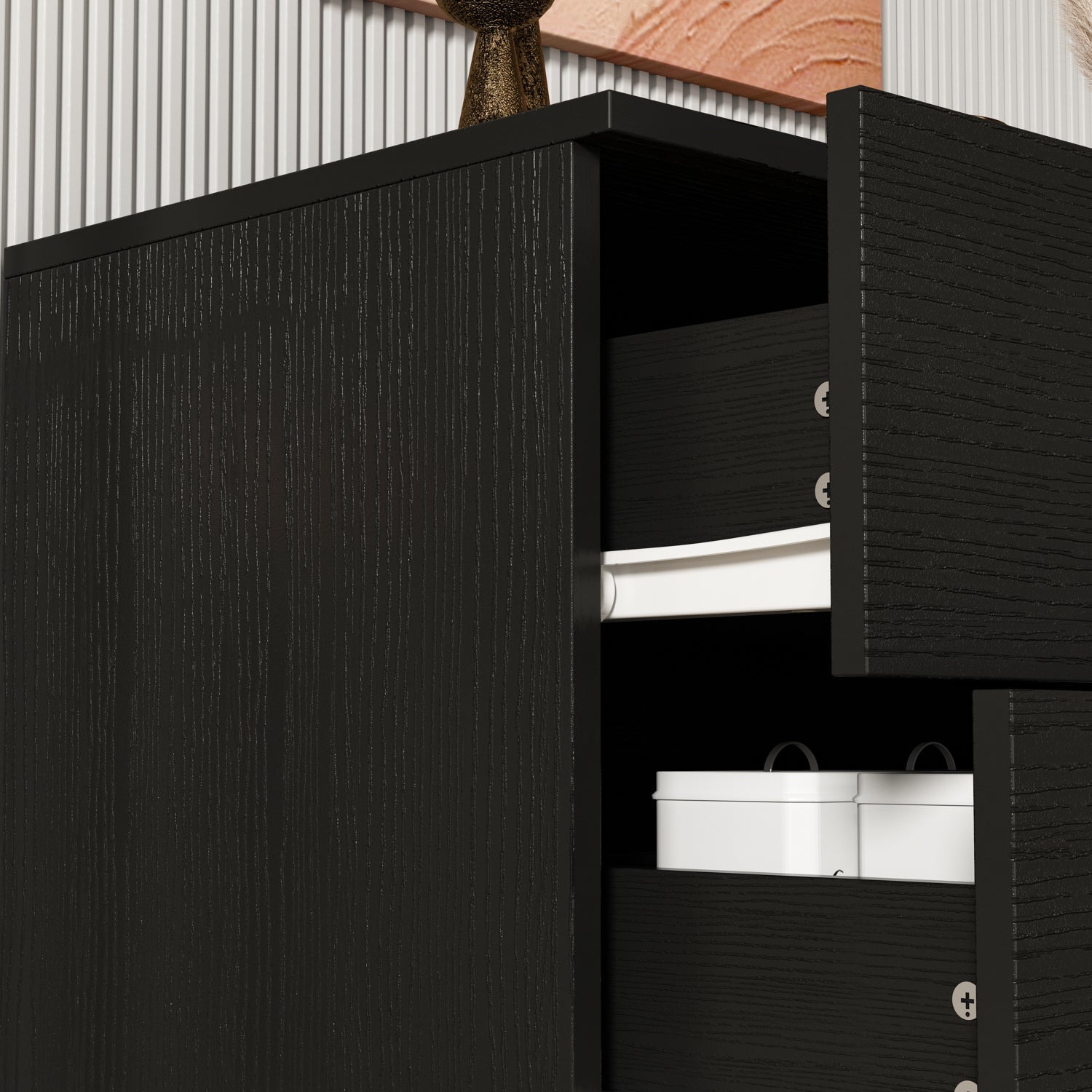 Vertical Chest 3-Drawer Nightstand Dresser Storage Sideboard with Metal Legs for Bedroom