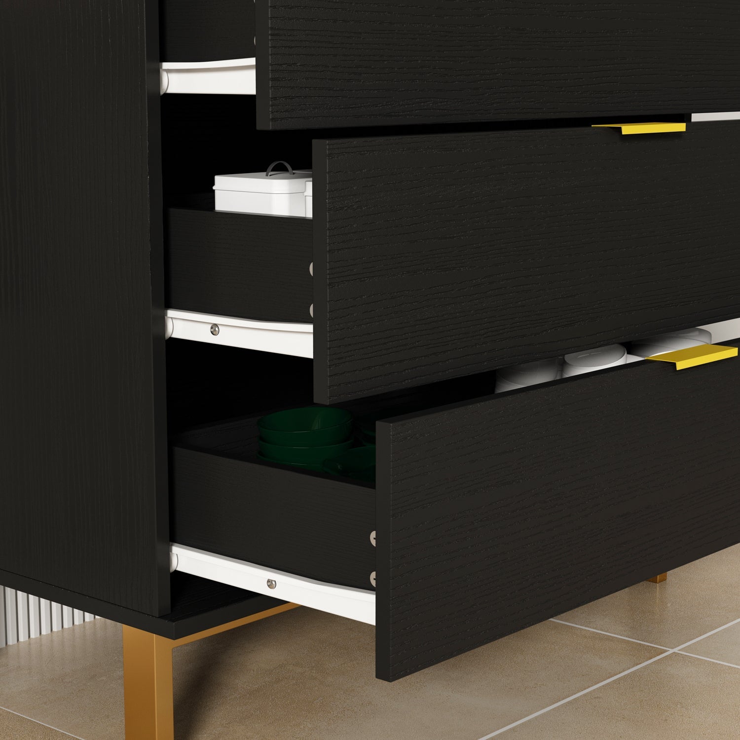 Vertical Chest 3-Drawer Nightstand Dresser Storage Sideboard with Metal Legs for Bedroom