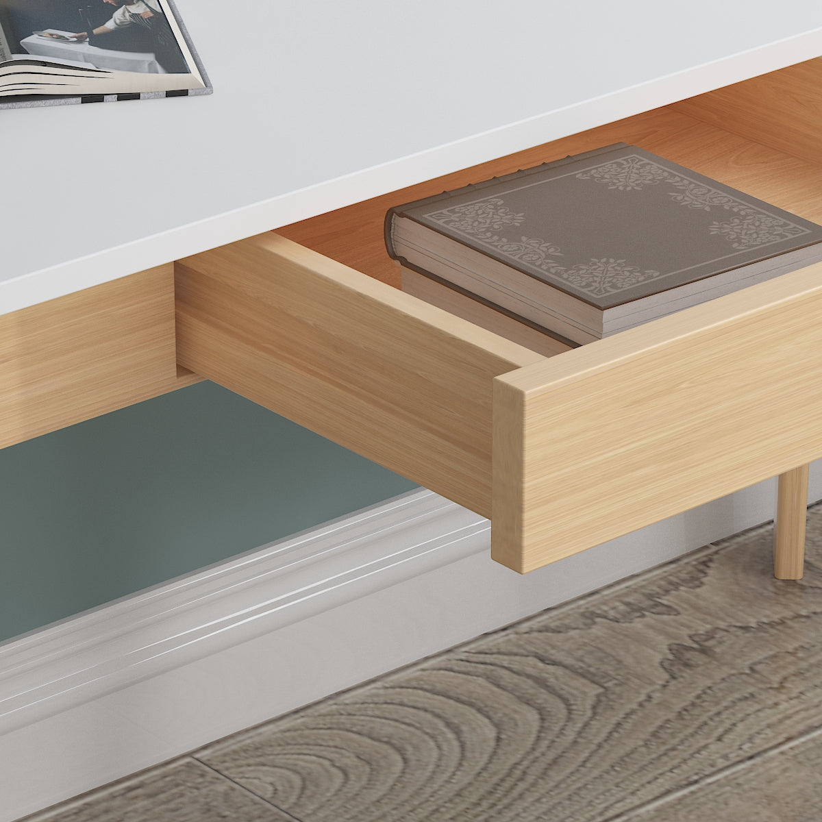 Wooden Minimalist Writing Desk White Study Table for Office 39.4"W