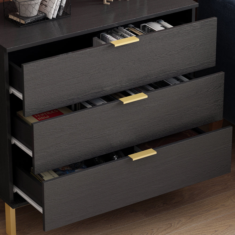 Vertical Chest 3-Drawer Nightstand Dresser Storage Sideboard with Metal Legs for Bedroom