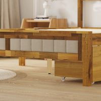 60.8" Modern Beige Platform Bed with Storage Drawers and Comfortable Headboard