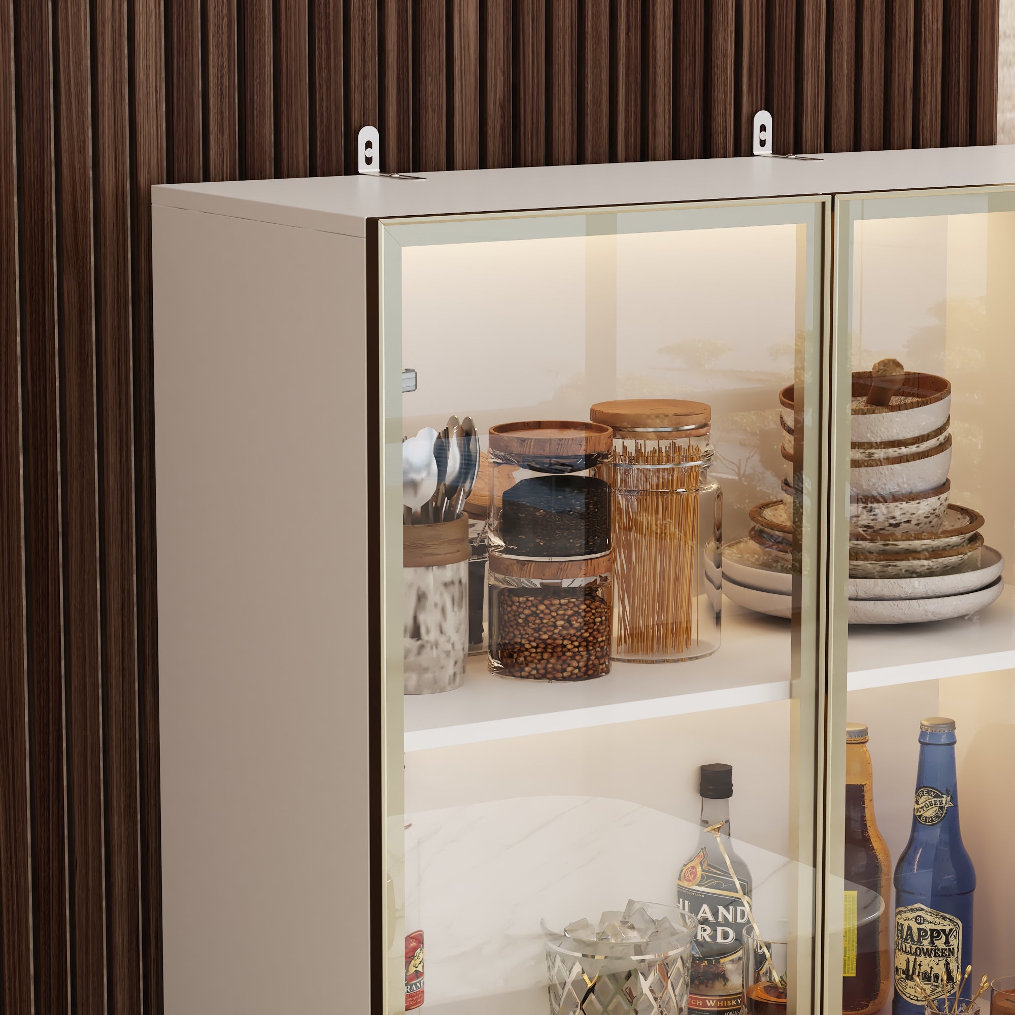 78.7'' H x 78.7'' W Bookcase with Glass Doors & 3-Color Changing Lights