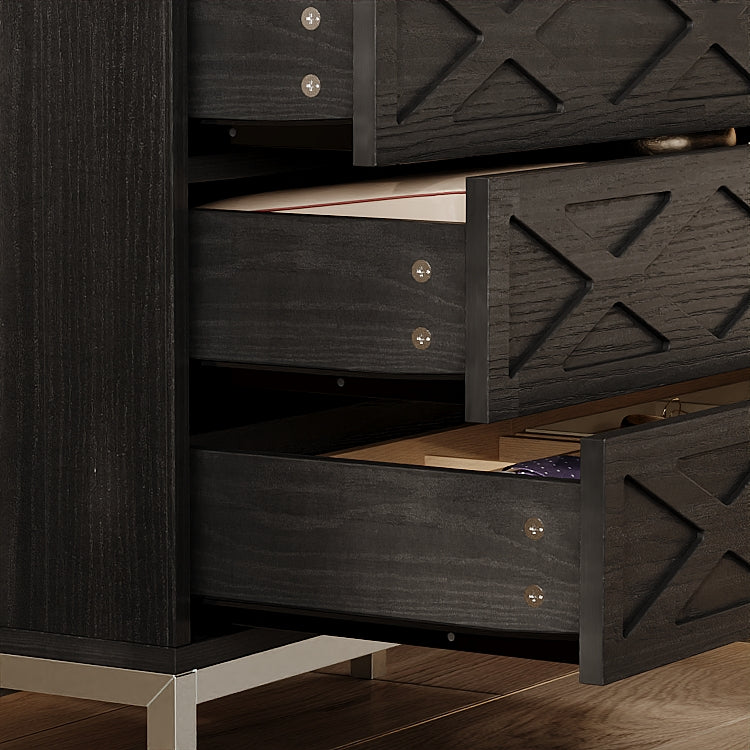 19.7" Modern Black 3-Drawer Nightstand with Metal Legs