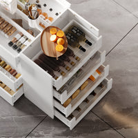 47.2" Modern White Kitchen Island with 14 Drawers and Tempered Glass Top
