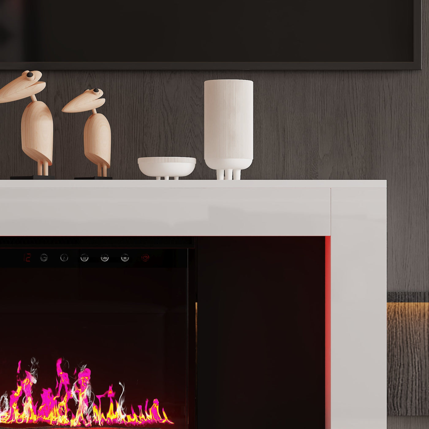 66.9" Modern White Electronic Fireplace with TV Stand