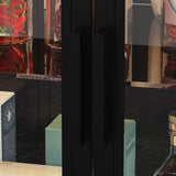 77.6 inches Modern Elegant Black Kitchen Island With Glass Door 3 Drawer Light Double Side