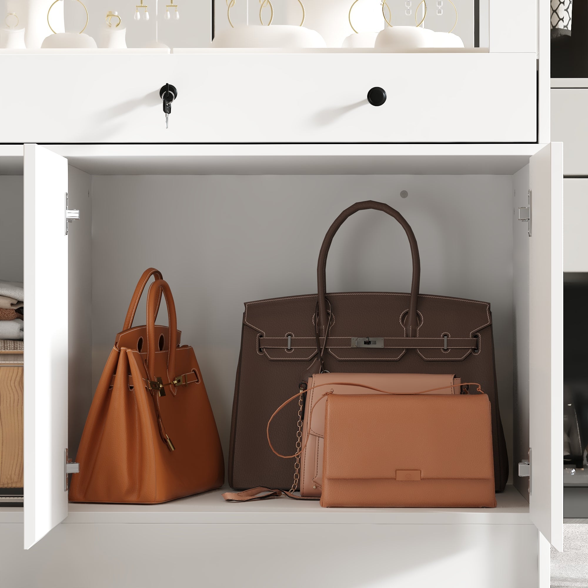 Elegant Jewelry Display Cabinet With Lock And Tempered Glass - 39.4" X 19.7" X 39.4"